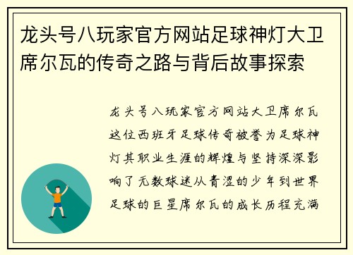 龙头号八玩家官方网站足球神灯大卫席尔瓦的传奇之路与背后故事探索